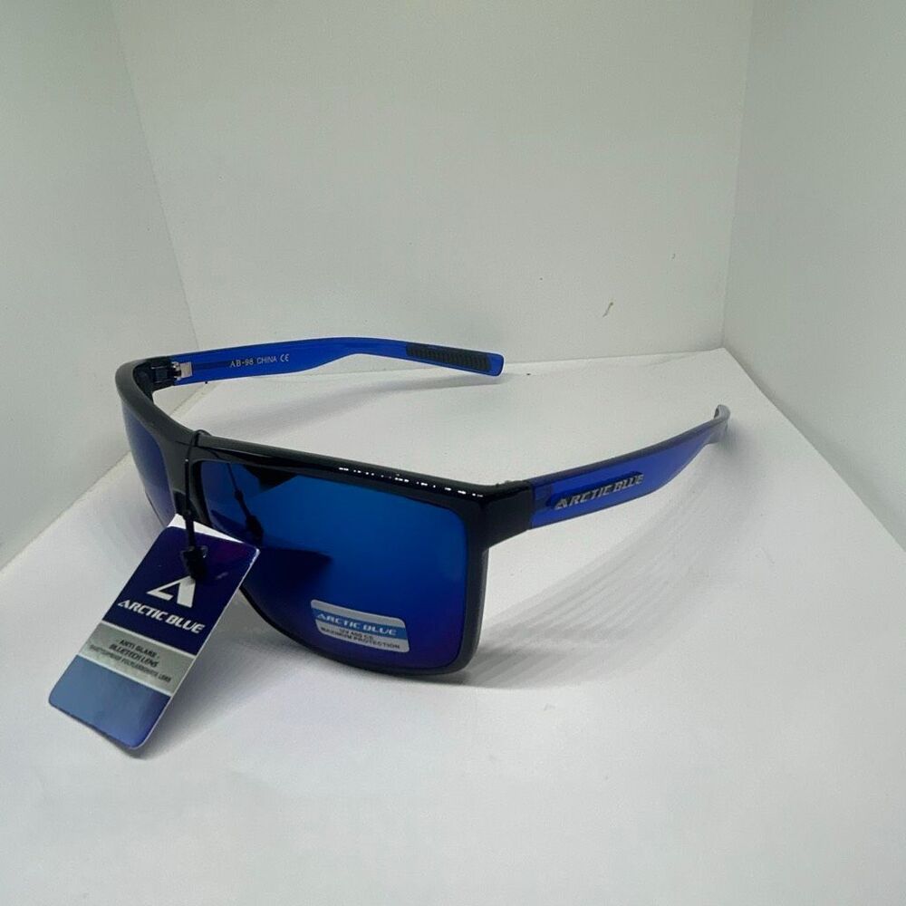 Arctic Blue Shield Wrap Sunglasses – Mirrored Blue Lens UV Protection